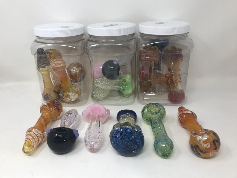 Jar of Hand pipes Assorted Sizes Styles and Colors